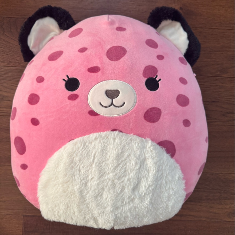 Squishmallows Pink & White Spotted Bear Plush Pillow NWOT